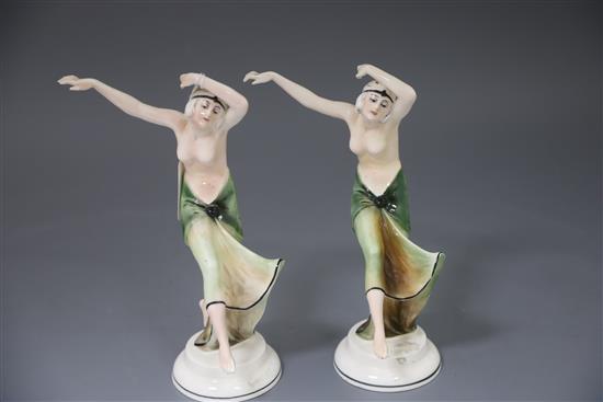 Two Katzhutte Art Deco pottery figures of dancers, H. 22cm